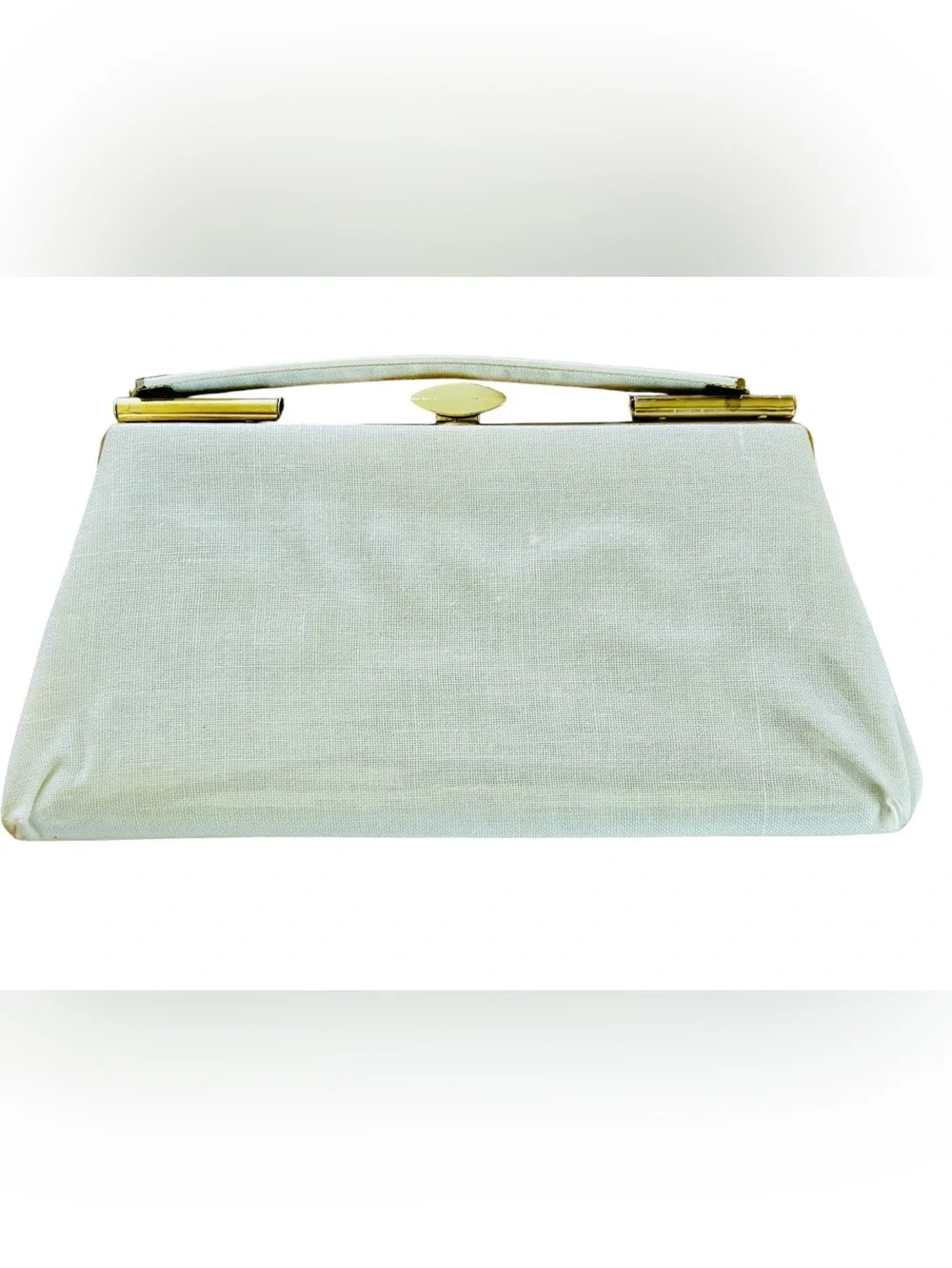 Vintage 50s White Linen Floral Rose Embroidered Clutch